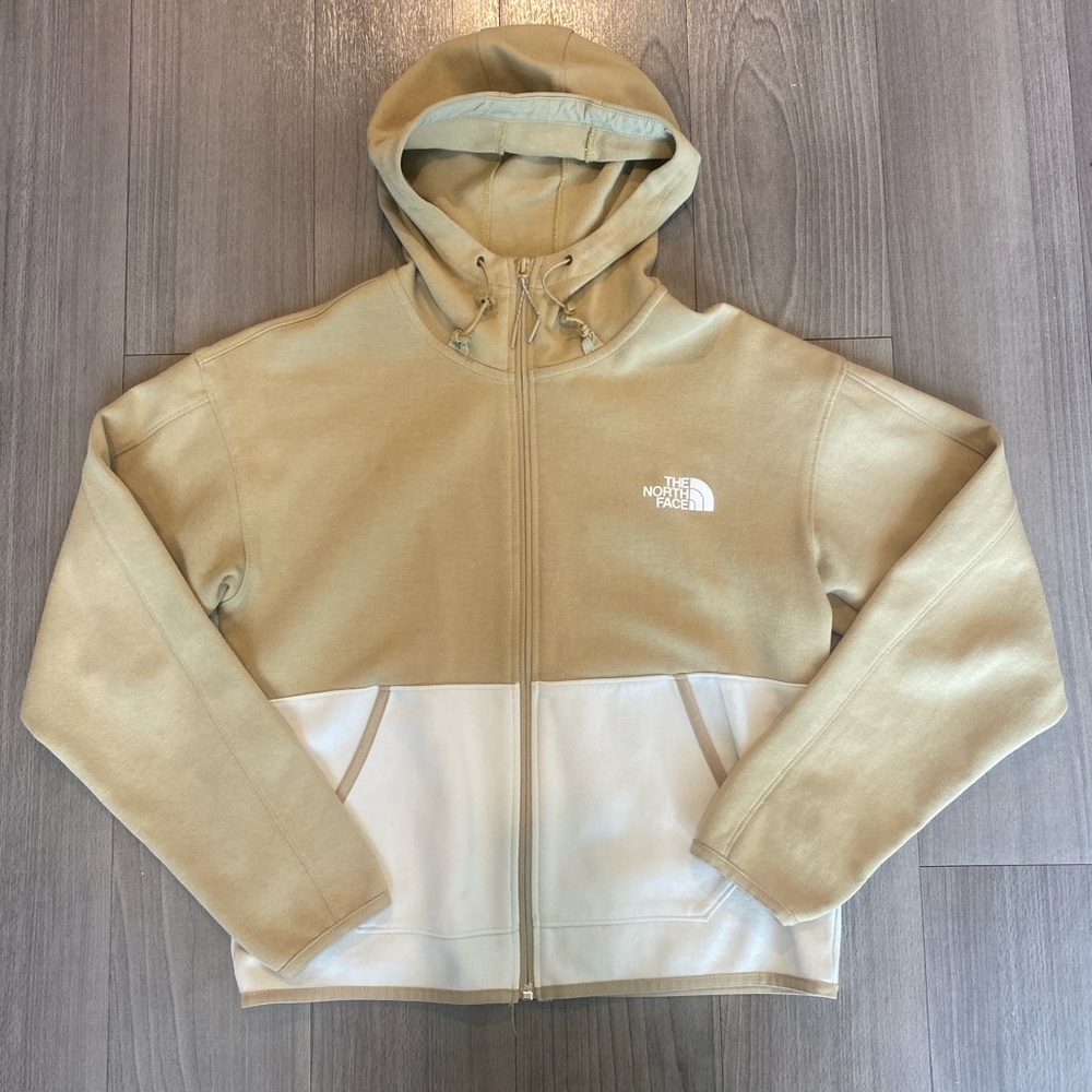 Women The North Face Beige and White Zip-Up Hoodie